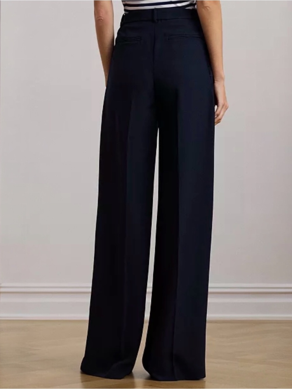 NWT Lauren Ralph Lauren Navy Wide Leg Pleated Stretch Jersey Pant - Picture 2 of 9